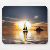 Segelboot und Möwen bei Sonnenuntergang Mousepad (Vorne)