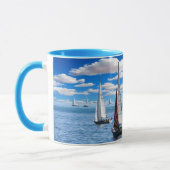 Segelboot-und Ozean-Ansicht-blaue Kaffee-Tasse Tasse (Links)