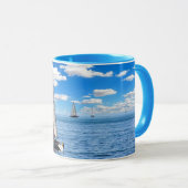 Segelboot-und Ozean-Ansicht-blaue Kaffee-Tasse Tasse (VorderseiteRechts)