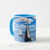 Segelboot-und Ozean-Ansicht-blaue Kaffee-Tasse Tasse (Vorderseite Links)