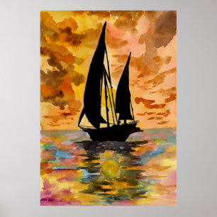 Segelboot und Ozeansonnenuntergang Poster
