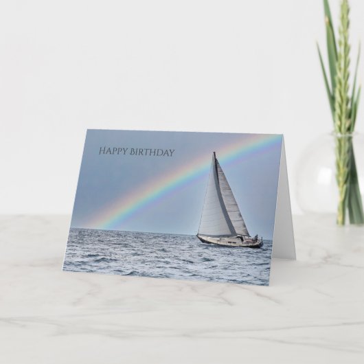 Segelboot und Regenbogen Geburtstag Karte (Vorderseite)