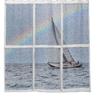 Segelboot und Regenbogen in Window Duschvorhang