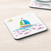 Segelboot und Rotfisch Getränkeuntersetzer (Linke Seite)