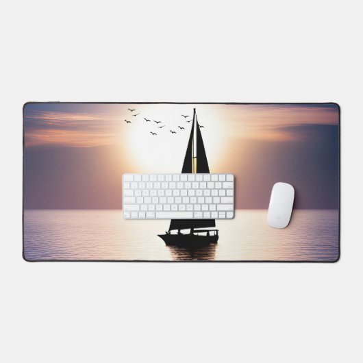 Segelboot und Seagull Sunset Scene Schreibtischunterlage (Tastatur & Maus)