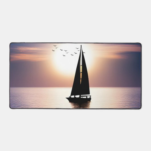Segelboot und Seagull Sunset Scene Schreibtischunterlage (Vorderseite)