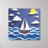 Segelboot und Sonnenschein | Papierbearbeitung Leinwanddruck (Vorderseite)