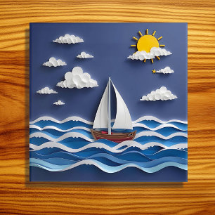 Segelboot und Sonnenschein   Papierbearbeitung Poster
