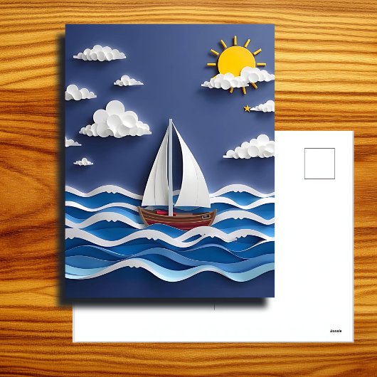 Segelboot und Sonnenschein | Papierbearbeitung Postkarte