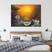 Segelboot und Sonnenuntergang am Felsenufer Leinwanddruck (Insitu (Schlafzimmer))