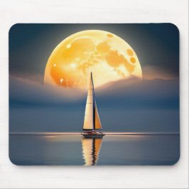 Segelboot und Vollmond Mousepad