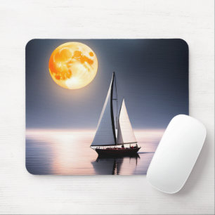Segelboot und Vollmond über Wasser Mousepad