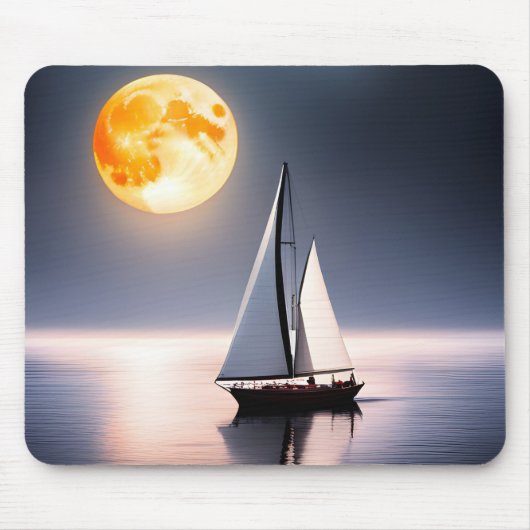 Segelboot und Vollmond über Wasser Mousepad (Vorne)