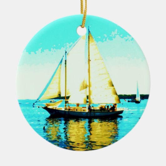 Segelboot und Walschmuck Keramik Ornament (Vorne)