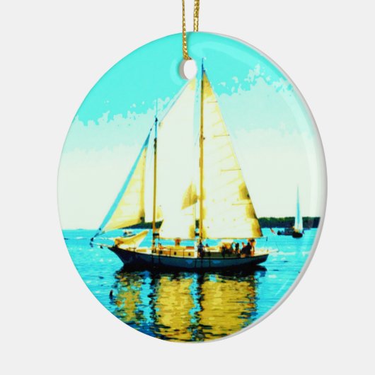 Segelboot und Walschmuck Keramik Ornament (Links)