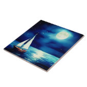 Segelboot unter Vollmond Fliese (Seite)