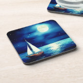 Segelboot unter Vollmond Getränkeuntersetzer (Linke Seite)