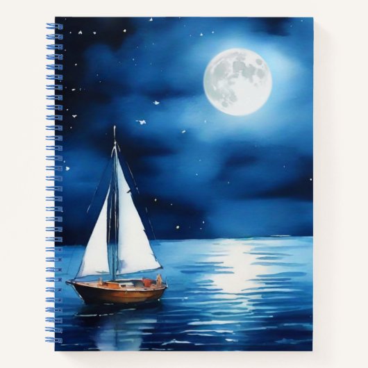 Segelboot unter Vollmond Journal Notizblock (Vorderseite)