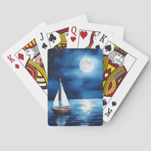 Segelboot unter Vollmond Journal Spielkarten (Rückseite)