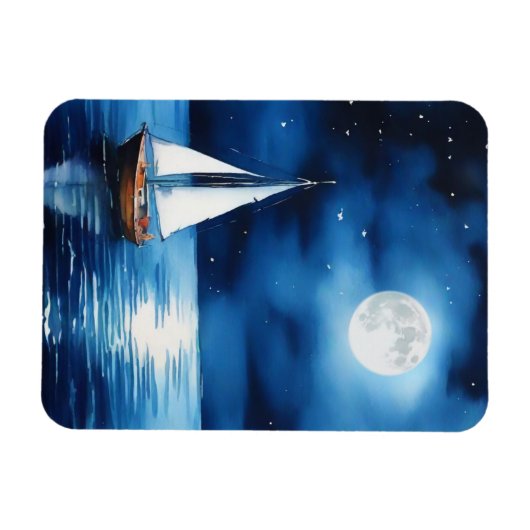Segelboot unter Vollmond Magnet (Horizontal)