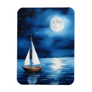Segelboot unter Vollmond Magnet