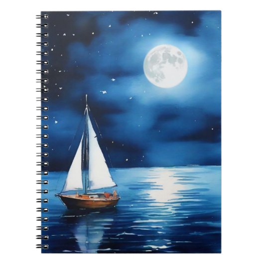 Segelboot unter Vollmond Notizblock (Vorderseite)