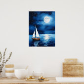 Segelboot unter Vollmond Poster (Küche)