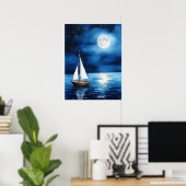 Segelboot unter Vollmond Poster (Heimbüro)