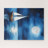 Segelboot unter Vollmond Puzzle (Horizontal)