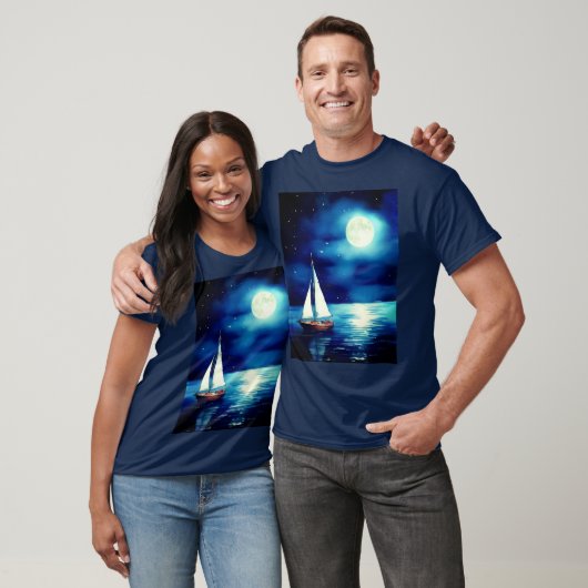 Segelboot unter Vollmond T-Shirt (Unisex)