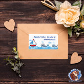 Segelboot & Wale - handgemalt | maritimer Adressaufkleber