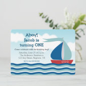 Segelboot & Wasser, Kindermädchen Einladung zum Ge (Stehend Vorderseite)