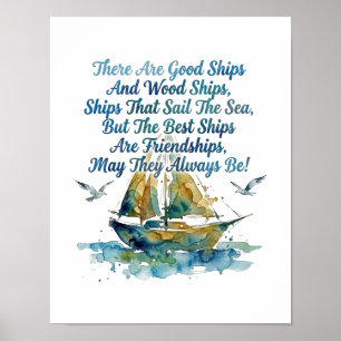 Segelboot-Wasserfarbe-Nautische Segnung der Freund Poster