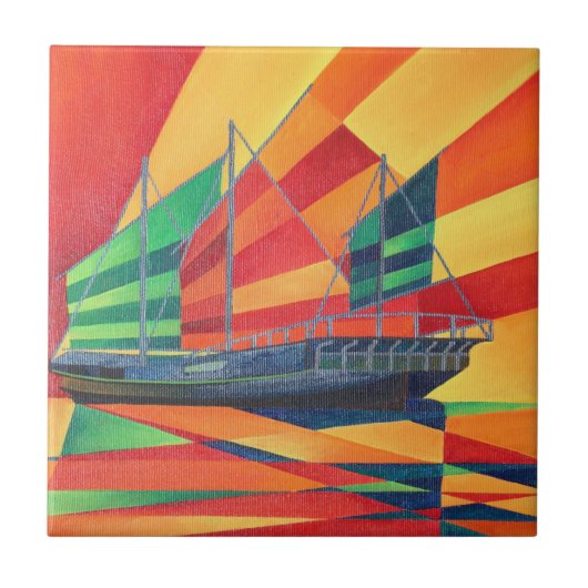 Segelboot weg Junk Pleasure Fliese (Vorderseite)