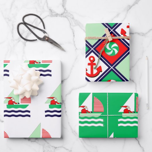 Segelboot Weihnachtsfeiertag Geschenkpapier Set (Vorderseite)