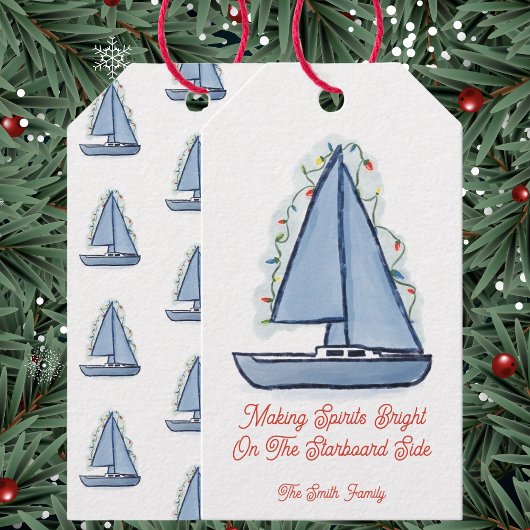 Segelboot-Weihnachtskarte Geschenkanhänger
