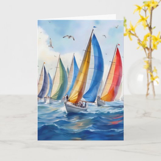 Segelboot-Wettlauf mit Spinnakern Karte (Gelbe Blume)