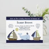 Segelboot / Whale Babydusche Einladung (Stehend Vorderseite)