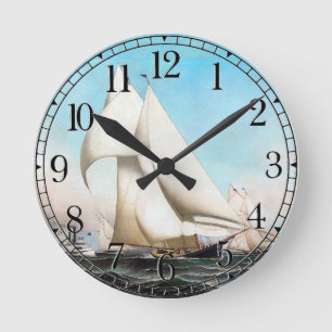 Segelboot-Yacht-Regatta-Ozean-Damm-Uhr Runde Wanduhr
