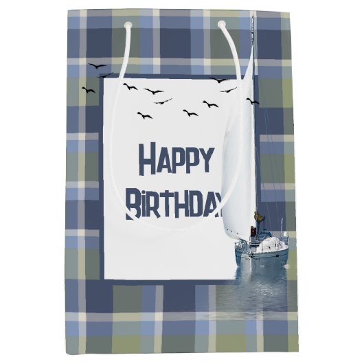 Segelboot zum Geburtstag Kariert Mittlere Geschenktüte (Vorderseite)