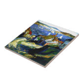 Segelboote am Hafen, Kunstmalerei Fliese (Seite)