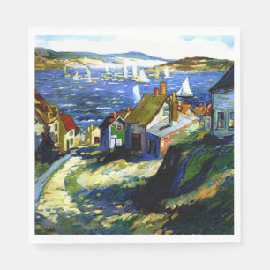Segelboote am Hafen, Kunstmalerei Serviette