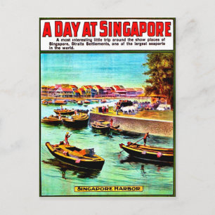 Segelboote am Hafen von Singapur, Vintage-Reise Postkarte