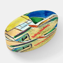 Segelboote am Strand - Original Wasserfarbe