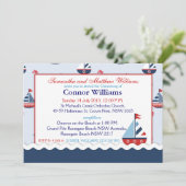 Segelboote, Anker und Krebse - nautische Taufe Einladung (Stehend Vorderseite)