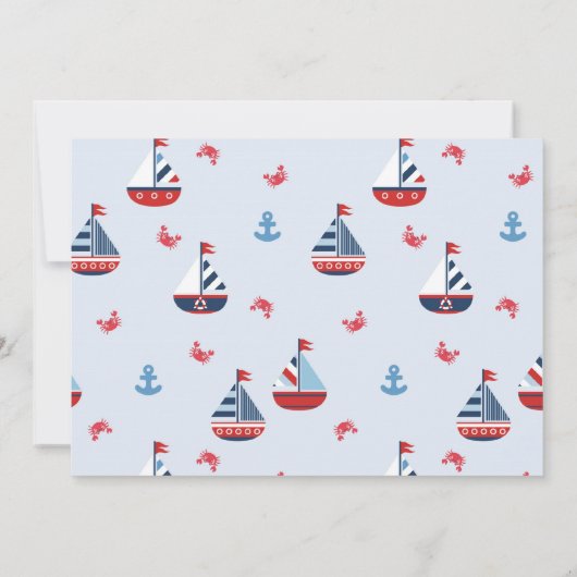 Segelboote, Anker und Krebse - nautische Taufe Einladung (Rückseite)