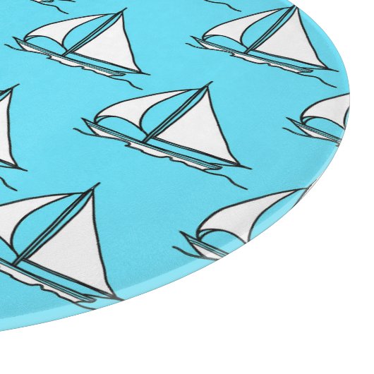 Segelboote auf blauem Seemuster Schneidebrett (Ecke)