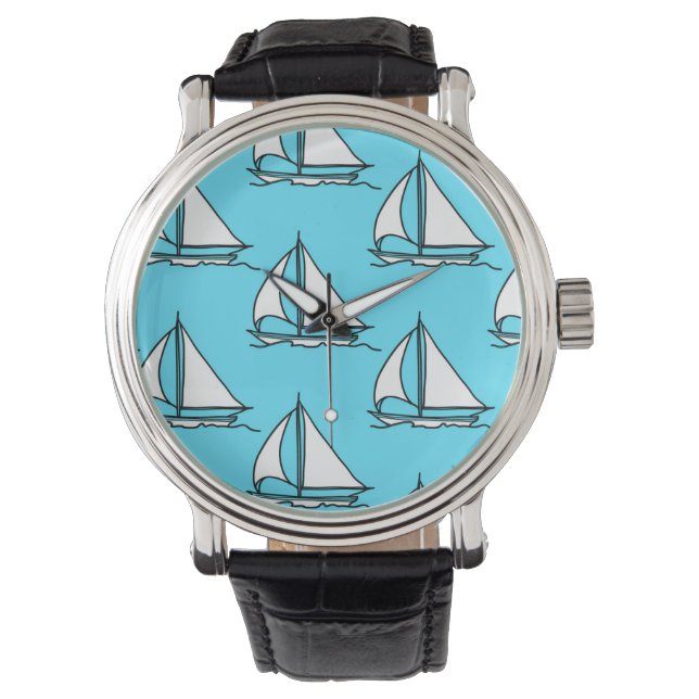 Segelboote auf Blaumeer-Muster Armbanduhr (Vorderseite)