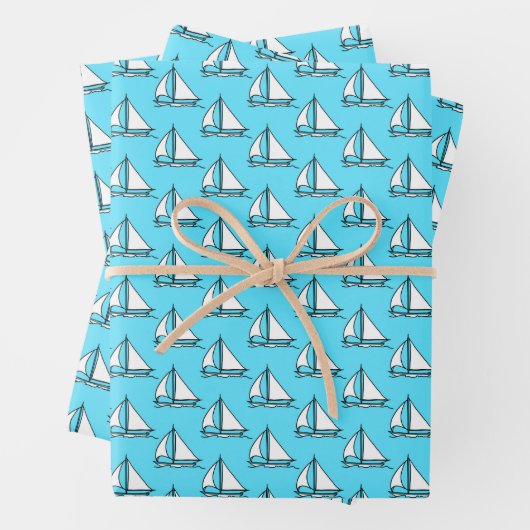 Segelboote auf Blaumeer-Muster Geschenkpapier Set (Beispiel)