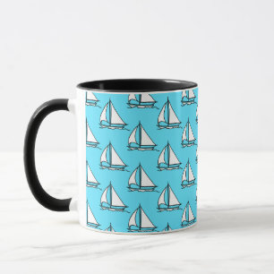 Segelboote auf Blaumeer-Muster Tasse
